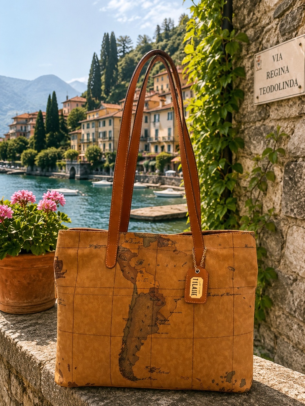 Alviero Martini 1A Classe Geo Classic Tote Brown Leather Straps GUC Italian LUX
